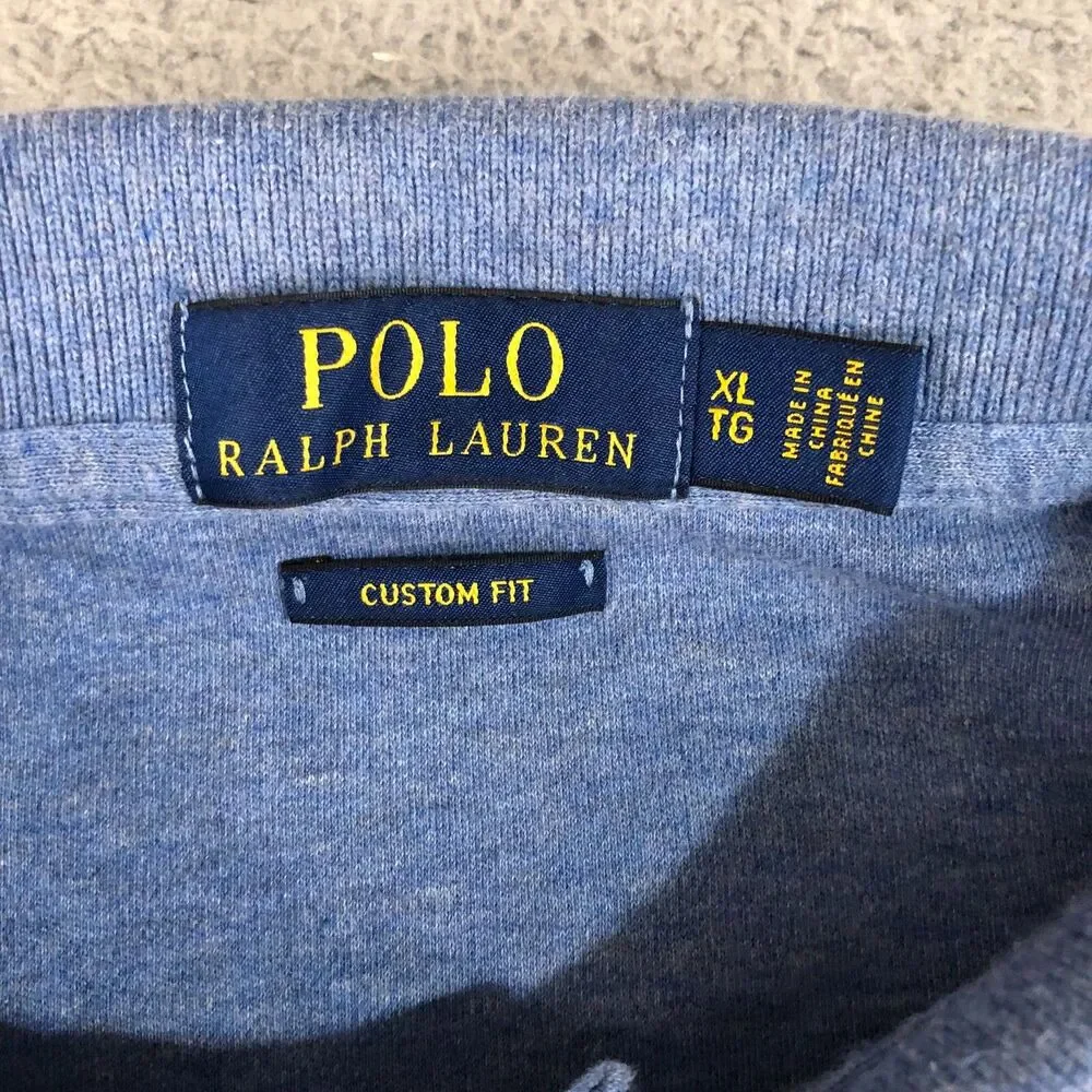 Polo Ralph Lauren Shirt Men XL Blue Pony Logo Preppy Custom Fit Dadcore Slit